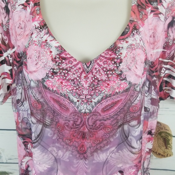 One World Pink Floral Shirt Top Small Short Sleeve - Picture 5 of 8